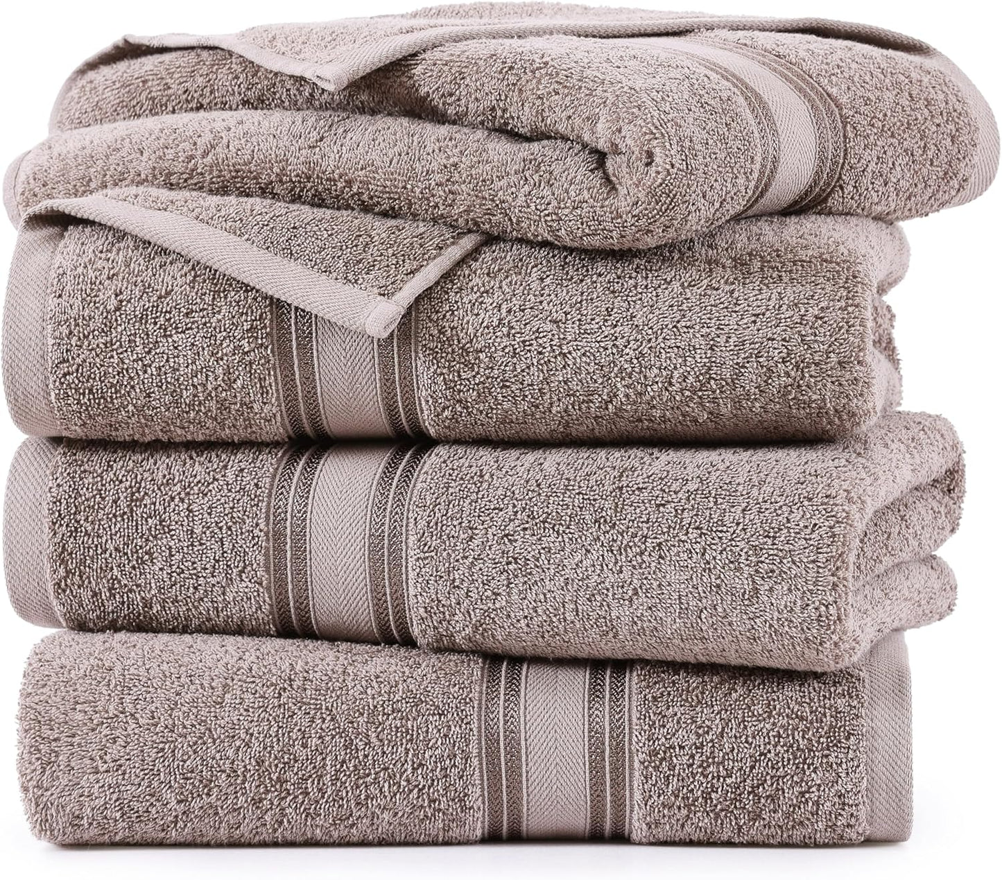 LANE LINEN 100% Cotton Bath Towels Set of 4 (28"x54") - Zero Twist, Mercerized Cotton Bathroom Towel Set - Quick Dry, Very Soft & Absorbent Large Bath Towels - Mininmal Lint After 3 Washes - Platinum