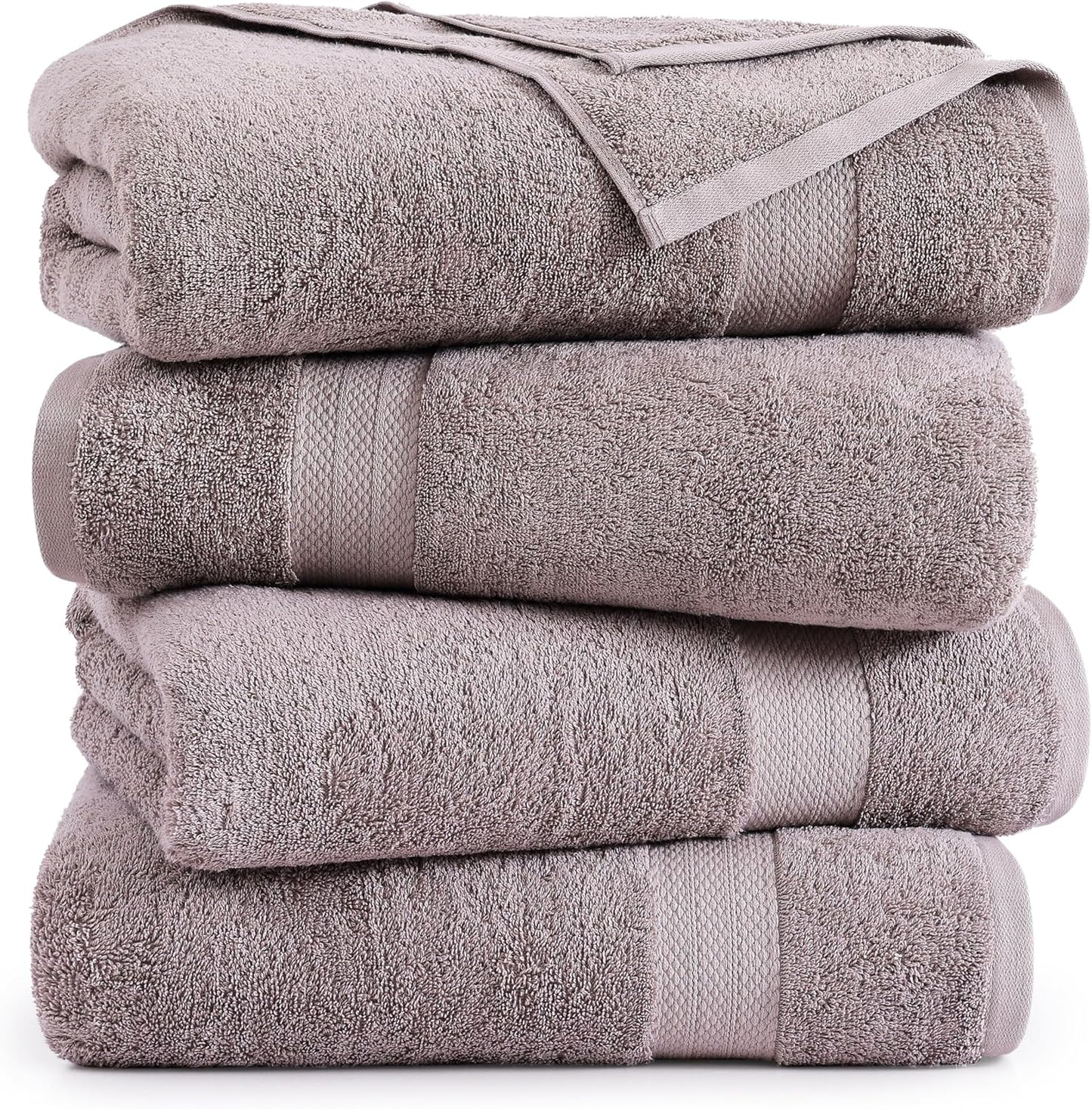 Lane Linen 100% Cotton Bath Towels Set of 4 (28"x54") - Ring Spun Mercerized Cotton Bathroom Towel Set - Quick Dry, Very Soft & Absorbent Large Bath Towels - Mininmal Linting after 3 Washes - Platinum