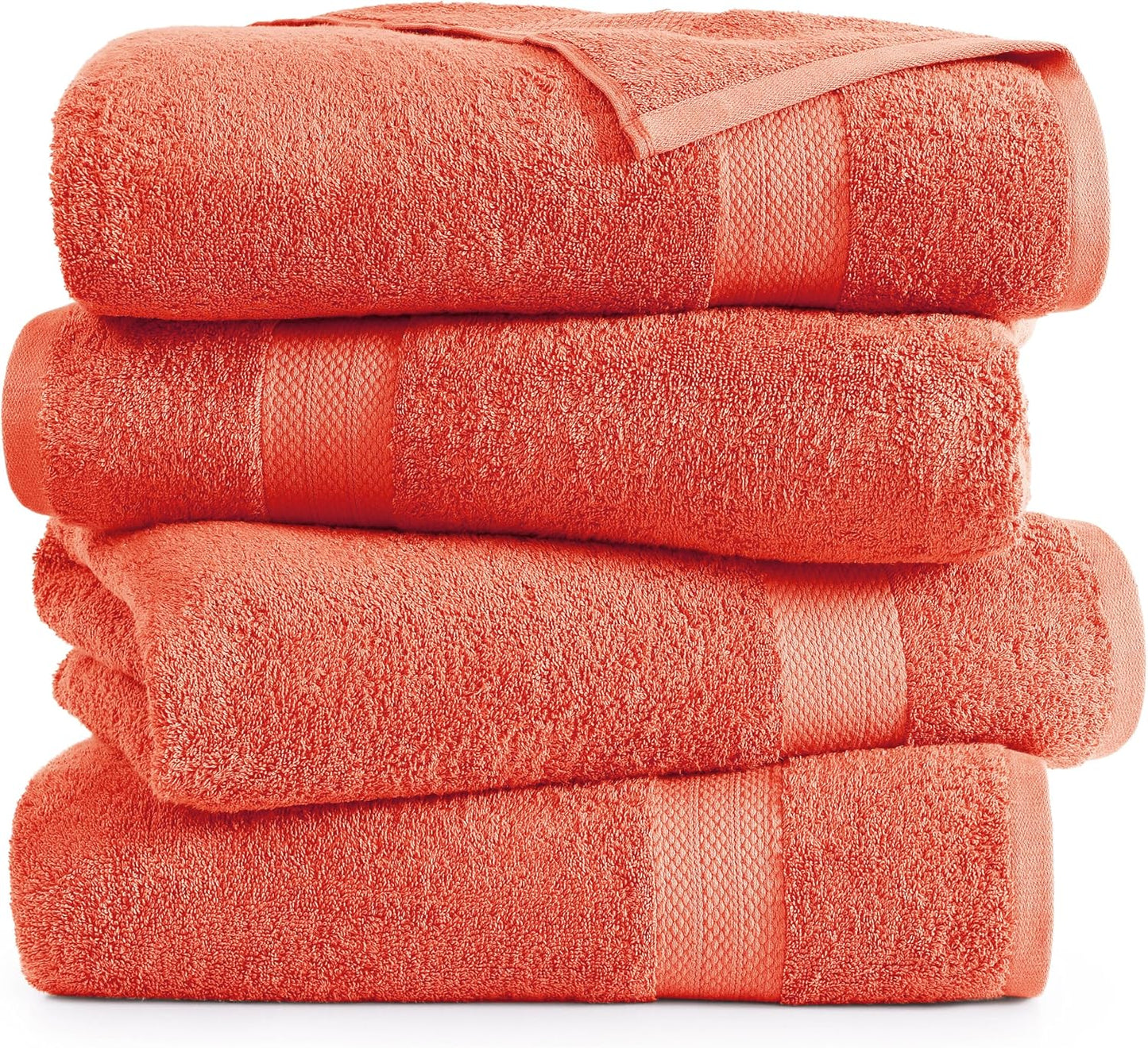 LANE LINEN 100% Cotton Ring Spun Bath Towels (28"x54") - 4 Pieces - Large Towels for Bathroom - Quick Drying, Soft & Absorbent Large Shower Towel Set - Used in Gym, Hotel, Spa, Home - Living Coral