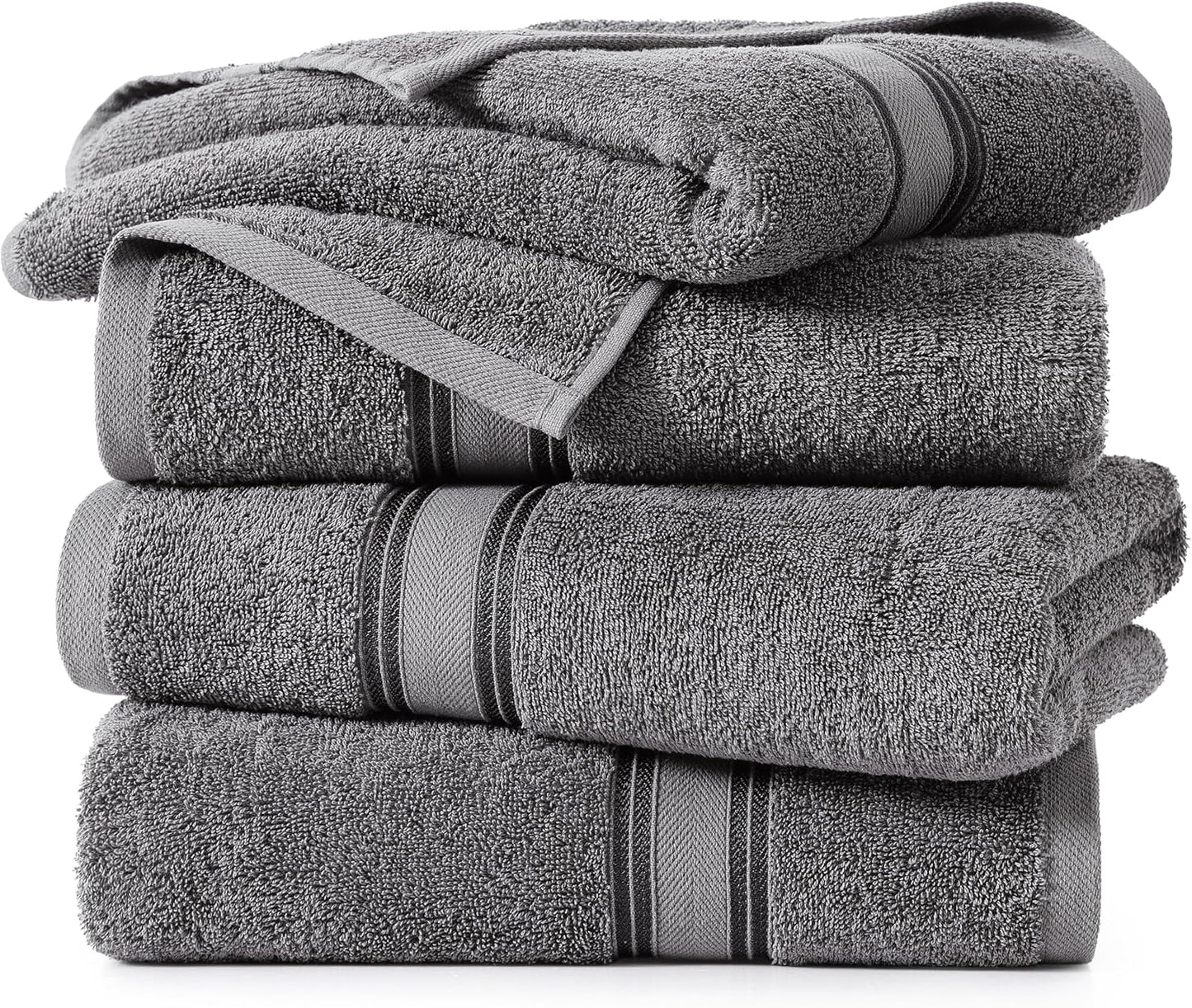 LANE LINEN 100% Cotton 4 Pack Bath Towels Set (30"x60") - Zero Twist, Large Cotton Towels for Bathroom - Quick Dry, Soft & Absorbent Bath Towel Set - Remains Soft After Multiple Washes - Cool Grey