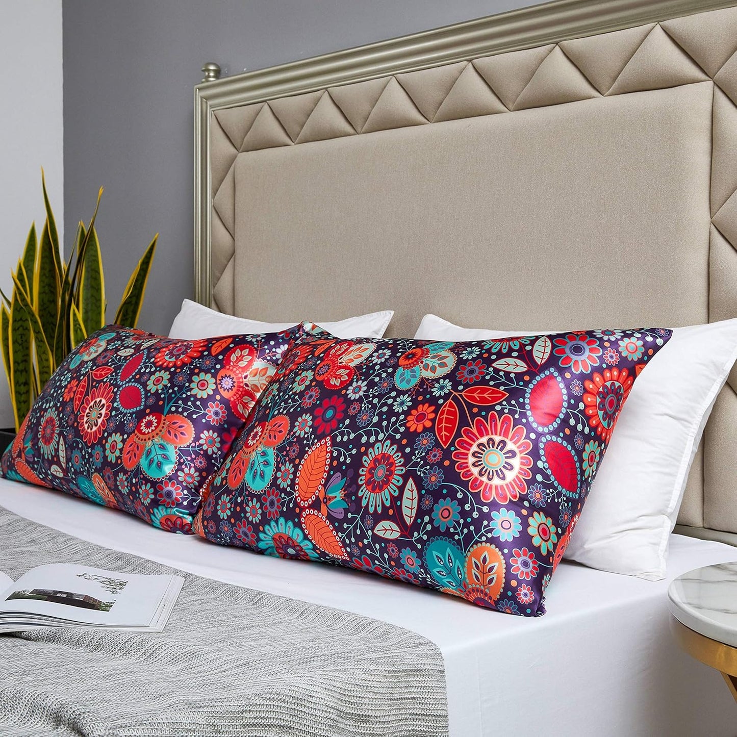 MR&HM Satin Pillowcase for Hair and Skin, Silk Satin Pillowcase 2 Pack, Queen Size Pillow Cases Set of 2, Silky Pillow Cover with Envelope Closure (20x30, Sunflower)