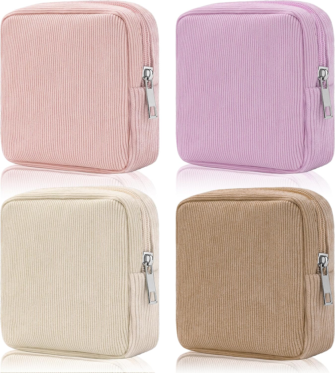 4 Pcs Period Bags For Teen Girls, Corduroy Sanitary Napkin Storage Bag First Period Pad Pouches Tampon Holder for Purse with Zipper