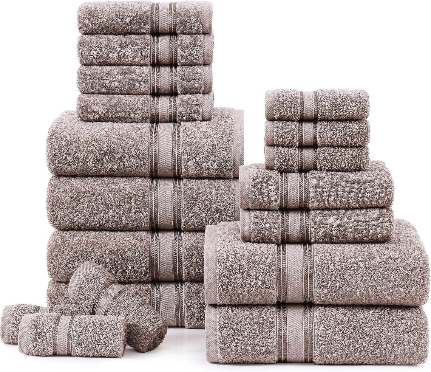 Lane Linen 100% Mercerized Cotton Bathroom Towel Set - 18 Pieces - Fluffy, Super Soft & Highly Absorbent - 6 Bath Towels, 6 Washcloths, 6 Hand Towels - Zero Twist, Double Sided Cotton Terry - Platinum