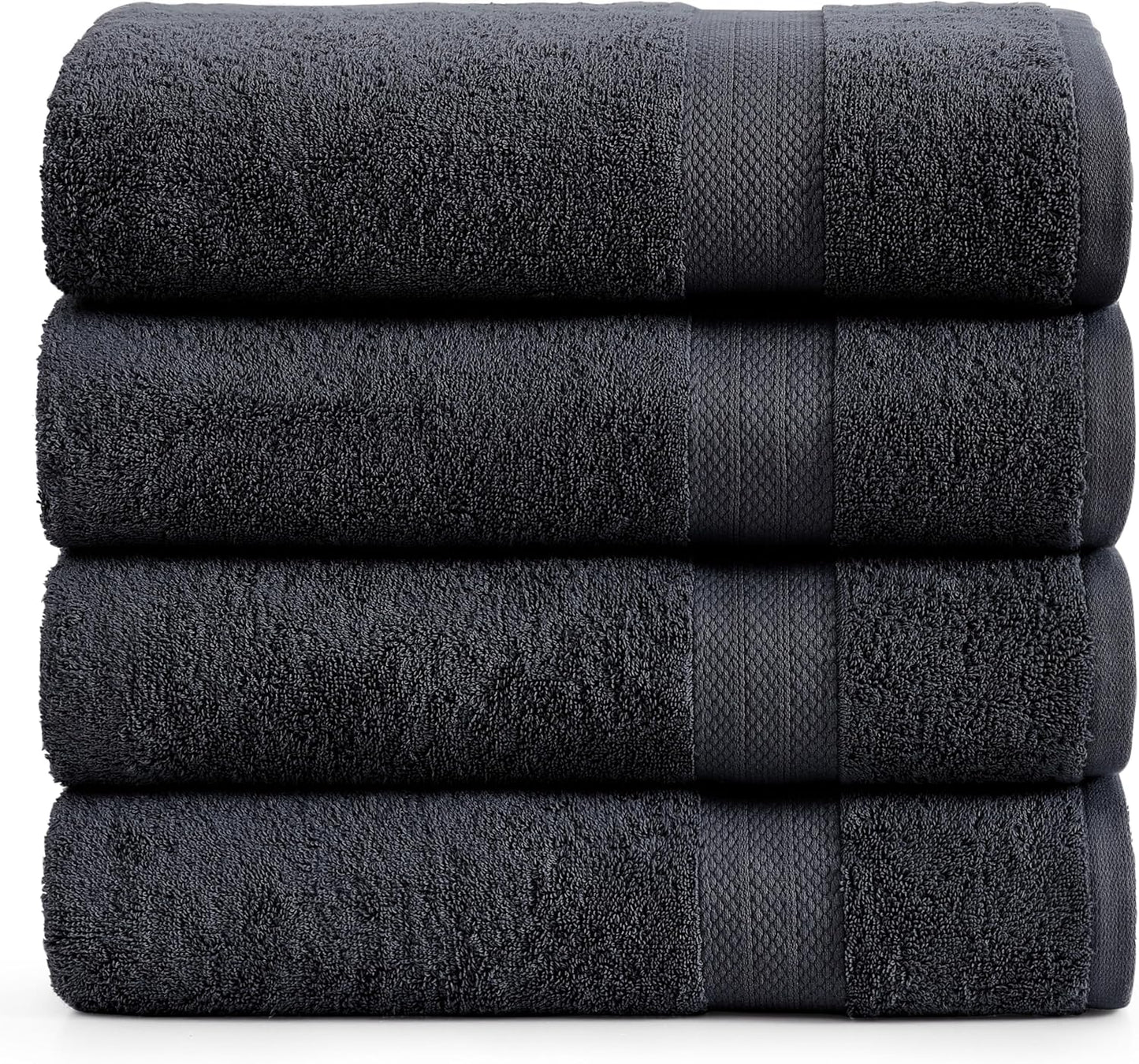 LANE LINEN 100% Cotton Bath Towels 4 Pack (28"x54") - Ring Spun Mercerized Cotton Large Towel Set for Bathroom - Quick Dry, Soft & Absorbent Large Bath Towel Set - Oeko Tex Certified - Black Towels