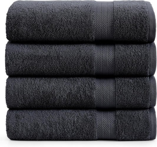 LANE LINEN 100% Cotton Bath Towels 4 Pack (28"x54") - Ring Spun Mercerized Cotton Large Towel Set for Bathroom - Quick Dry, Soft & Absorbent Large Bath Towel Set - Oeko Tex Certified - Black Towels