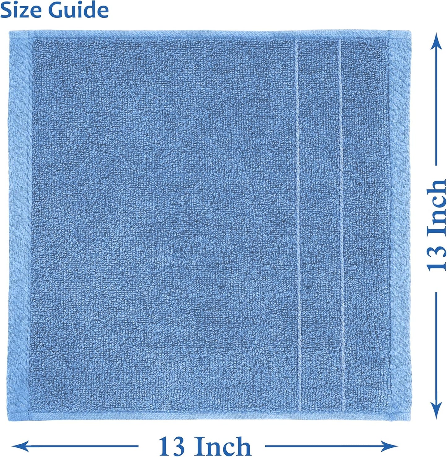 Casa Platino 100% Cotton Wash Cloths 24 Pack - Spa & Salon Quality - Ring Spun Cotton Face Cloths- Soft & Absorbent Washcloths for Shower, Home, Kitchen - Fingertip Towels - 13"x13", Cerulean Blue