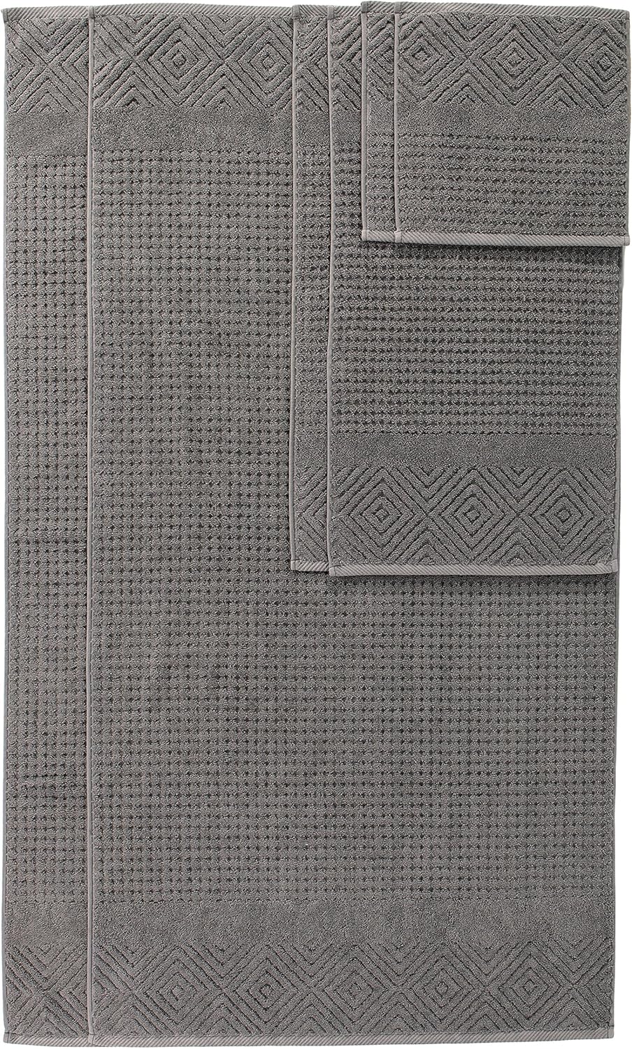 Texere 100% Organic Cotton Diamond Jacquard 700 GSM Luxury Bath Towel Sets - 2 Ultra Soft, Large Bath Towels, 2 Hand Towels, 2 Washcloths (Diamond, Cathedral Gray, 6 Piece)
