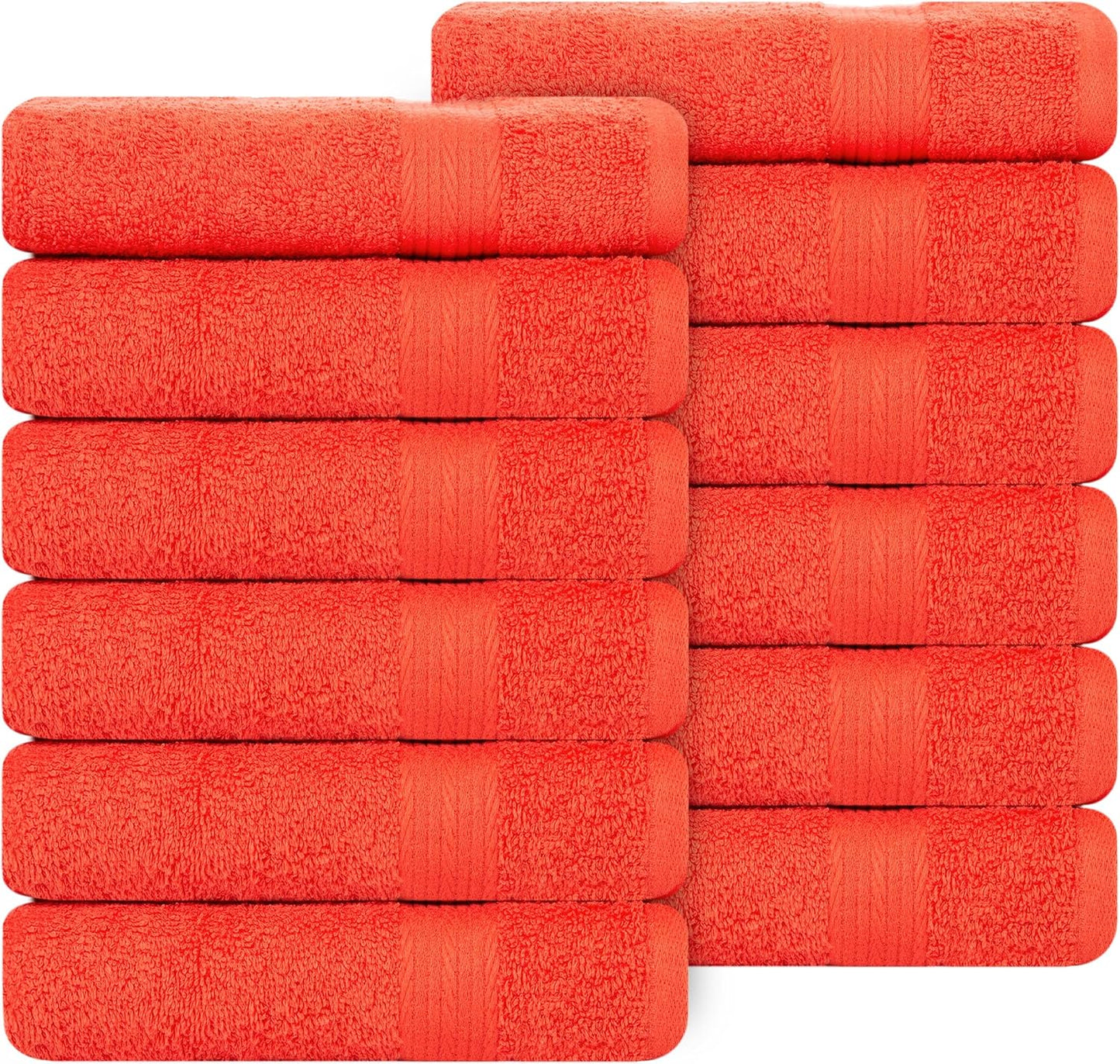 Ample Decor Hand Towel 18 X 28 Inch Pack of 12 600 GSM 100% Cotton, Oeko Tex Certified Soft Absorbent Thick Durable Premium Quality, for Hotel, Bathroom, Spa,Gym - Machine Washable - Orange