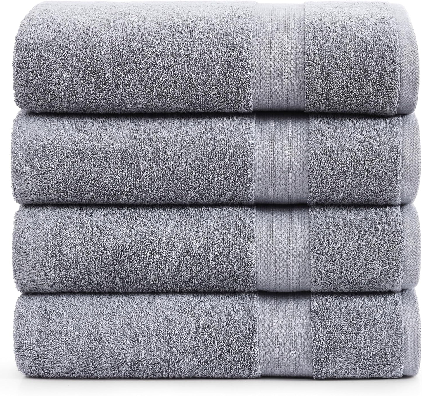 LANE LINEN 100% Cotton Bath Towels Set of 4 (28"x54") - Ring Spun Mercerized Cotton Extra Large Bathroom Towel Sets - Quick Dry, Soft & Absorbent Grey Towels Set - Pre Shrunk, Fade Resistant - Grey