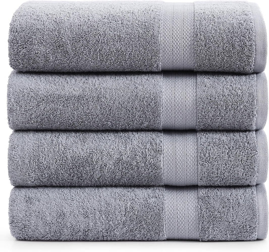 LANE LINEN 100% Cotton Bath Sheets Set of 4 (35"x66") - Ring Spun Cotton Extra Large Bath Towels Sets - Quick Dry, Soft & Absorbent Oversized Shower Towel Sets - Sustainabaly Produced - Space Grey